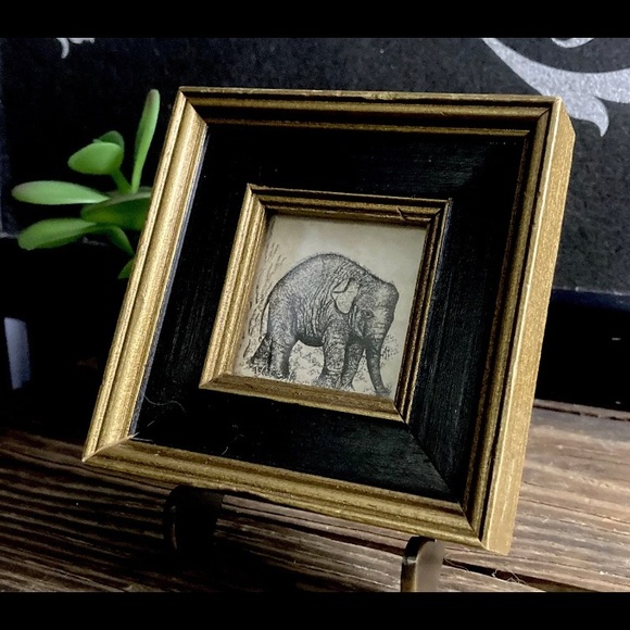 Vintage Custom Framed Elephant Pictures Set Of Two 3.5" By 3.5" - Picture 7 of 11